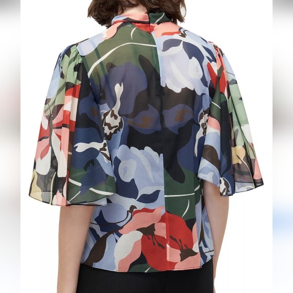 Rebecca Taylor Botanical Garden Mock Neck Silk Blouse size 4 - Picture 2 of 8